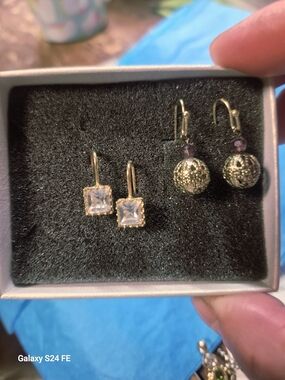 belk Gold-Tone Square Crystal and Filigree Ball Earring Set